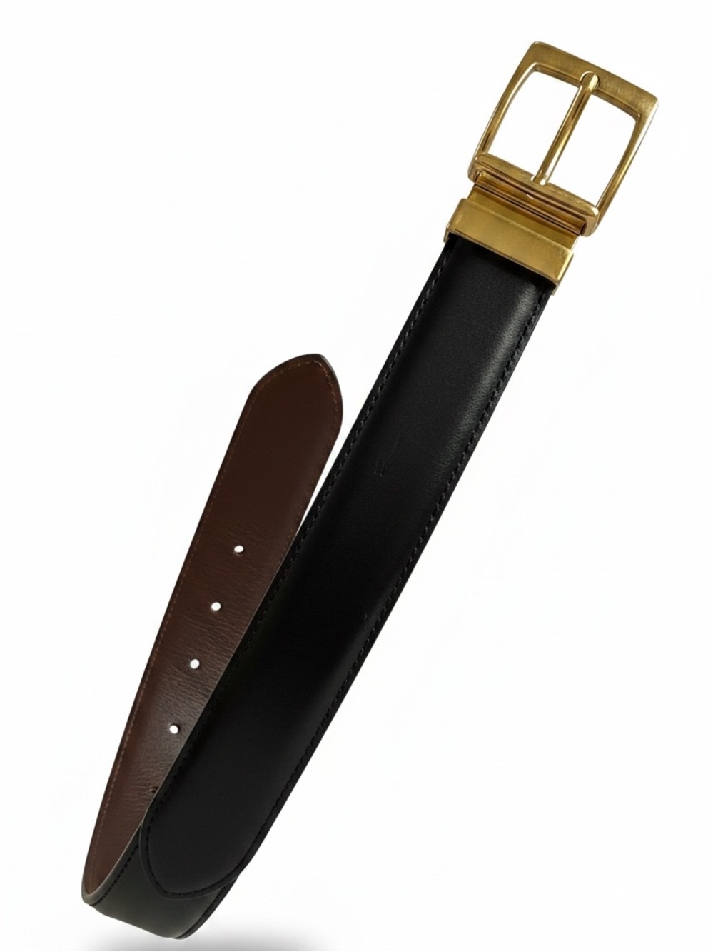 Classic Coach Brand Mens Reversible Black/Brown Leather Belt with Gold Buckle